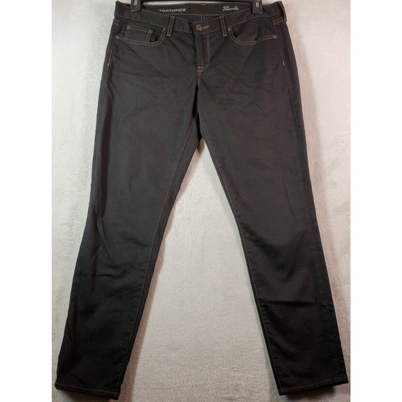Toothpick Jeans Womens 32 Dark Blue Denim Cotton Flat Front Straight Leg Pockets - Picture 1 of 11